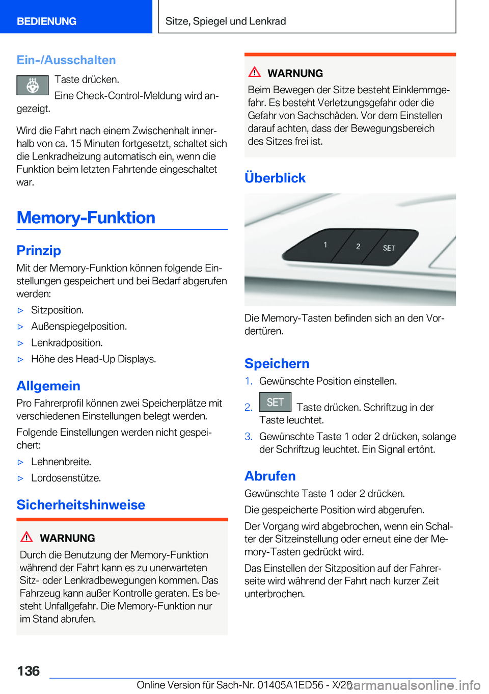 BMW 8 SERIES CONVERTIBLE 2021  Betriebsanleitungen (in German) �E�i�n�-�/�A�u�s�s�c�h�a�l�t�e�n�T�a�s�t�e��d�r�