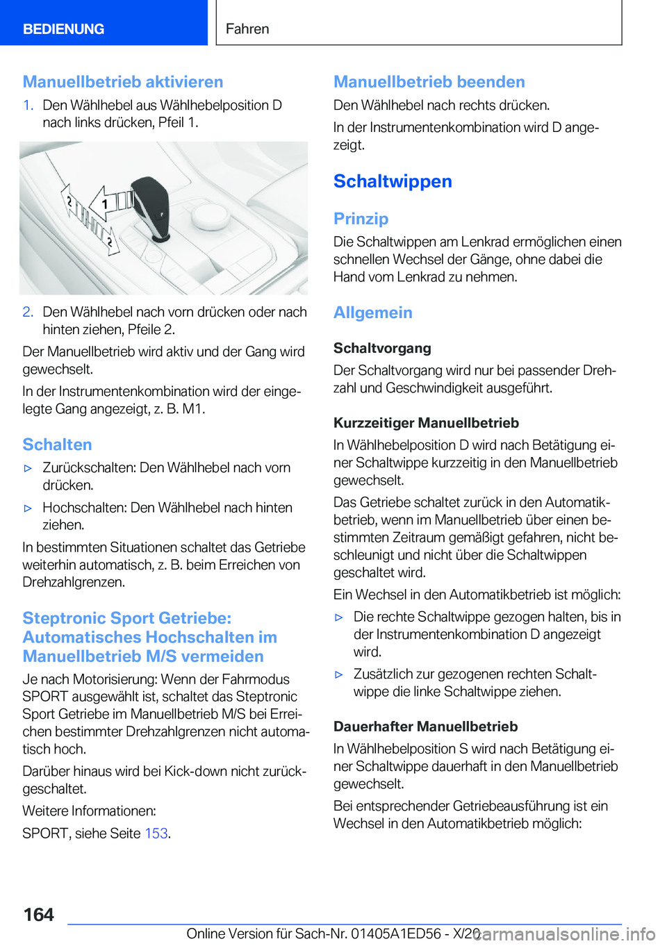 BMW 8 SERIES CONVERTIBLE 2021  Betriebsanleitungen (in German) �M�a�n�u�e�l�l�b�e�t�r�i�e�b��a�k�t�i�v�i�e�r�e�n�1�.�D�e�n��W�