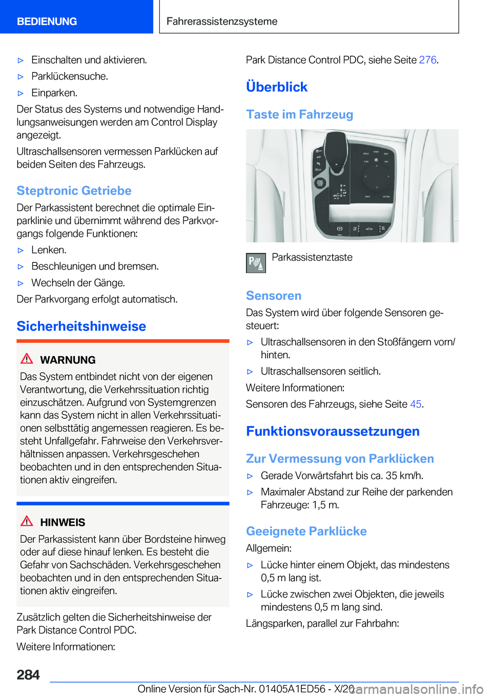 BMW 8 SERIES CONVERTIBLE 2021  Betriebsanleitungen (in German) x�E�i�n�s�c�h�a�l�t�e�n��u�n�d��a�k�t�i�v�i�e�r�e�n�.x�P�a�r�k�l�