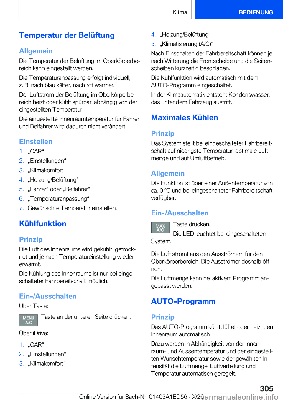 BMW 8 SERIES CONVERTIBLE 2021  Betriebsanleitungen (in German) �T�e�m�p�e�r�a�t�u�r��d�e�r��B�e�l�