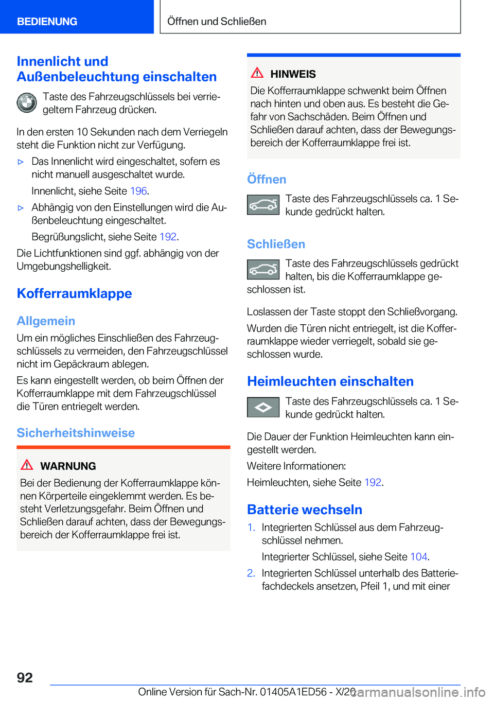 BMW 8 SERIES CONVERTIBLE 2021  Betriebsanleitungen (in German) �I�n�n�e�n�l�i�c�h�t��u�n�d
�A�u�
