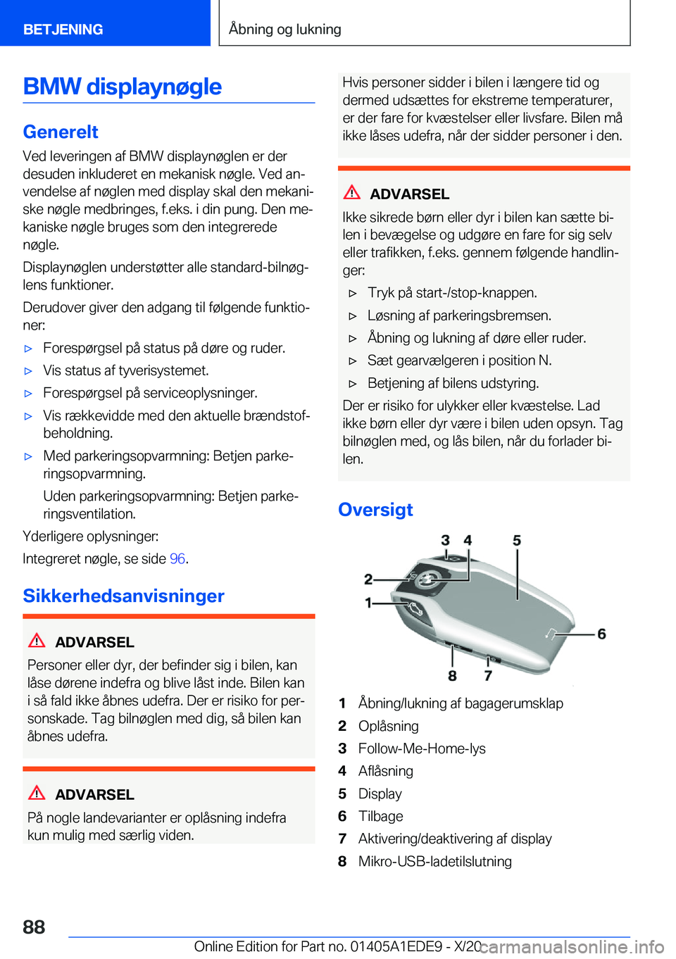 BMW 8 SERIES CONVERTIBLE 2021  InstruktionsbØger (in Danish) �B�M�W��d�i�s�p�l�a�y�n�