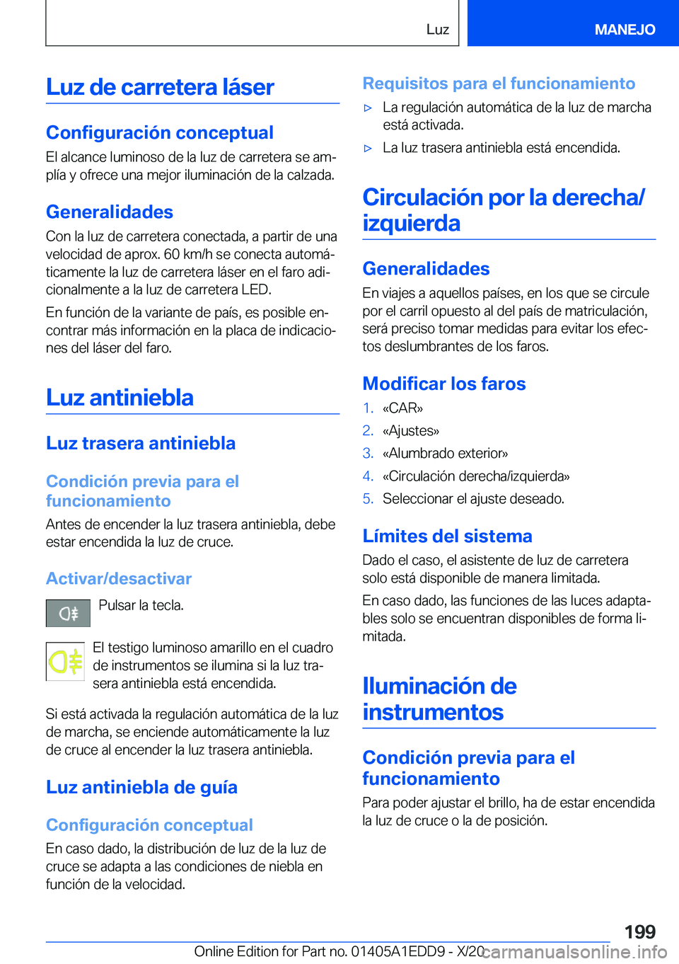 BMW 8 SERIES CONVERTIBLE 2021  Manuales de Empleo (in Spanish) �L�u�z��d�e��c�a�r�r�e�t�e�r�a��l�