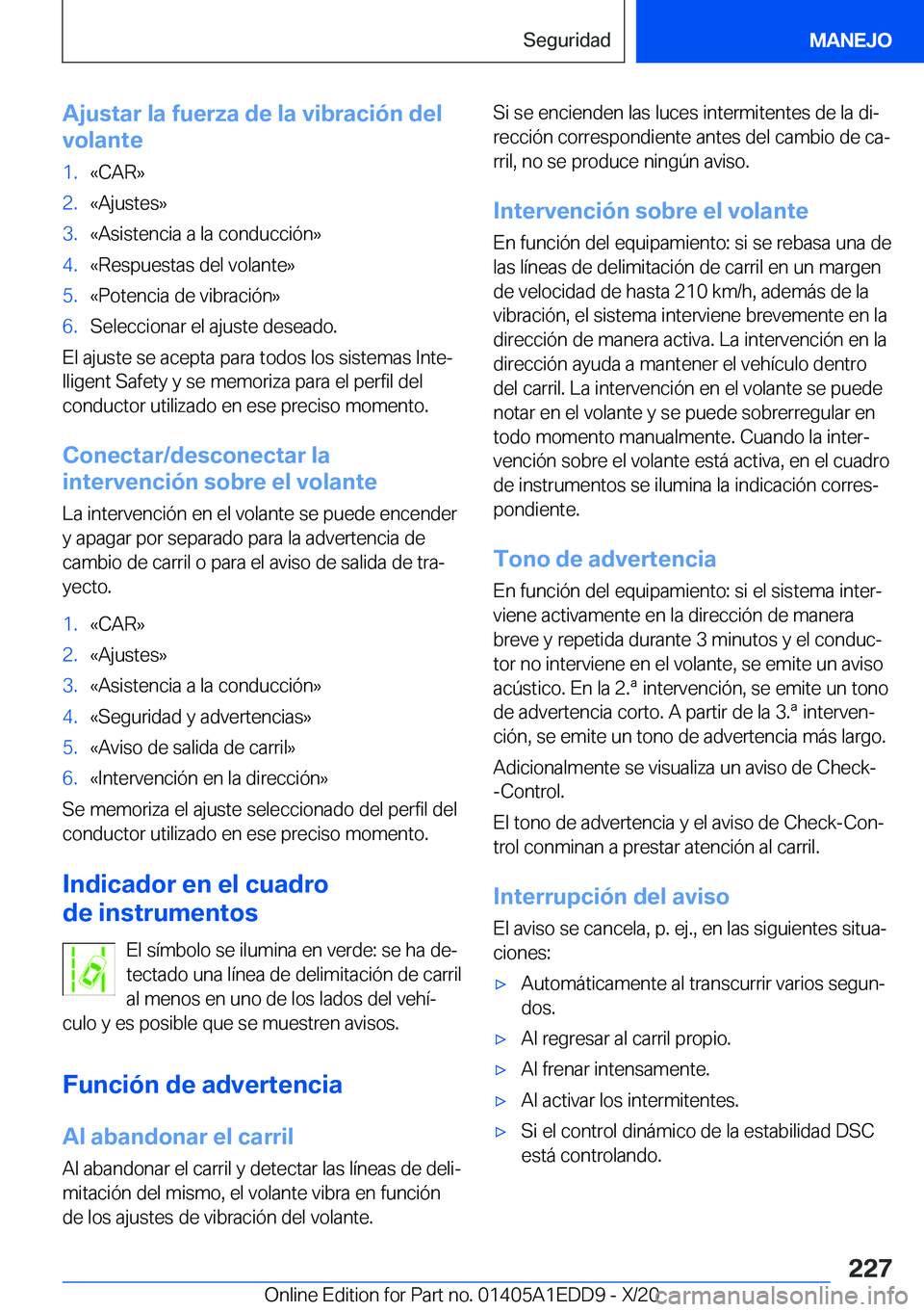 BMW 8 SERIES CONVERTIBLE 2021  Manuales de Empleo (in Spanish) �A�j�u�s�t�a�r��l�a��f�u�e�r�z�a��d�e��l�a��v�i�b�r�a�c�i�