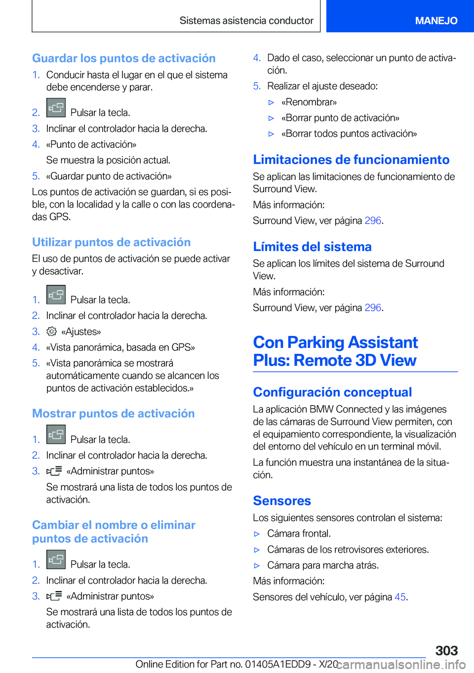 BMW 8 SERIES CONVERTIBLE 2021  Manuales de Empleo (in Spanish) �G�u�a�r�d�a�r��l�o�s��p�u�n�t�o�s��d�e��a�c�t�i�v�a�c�i�