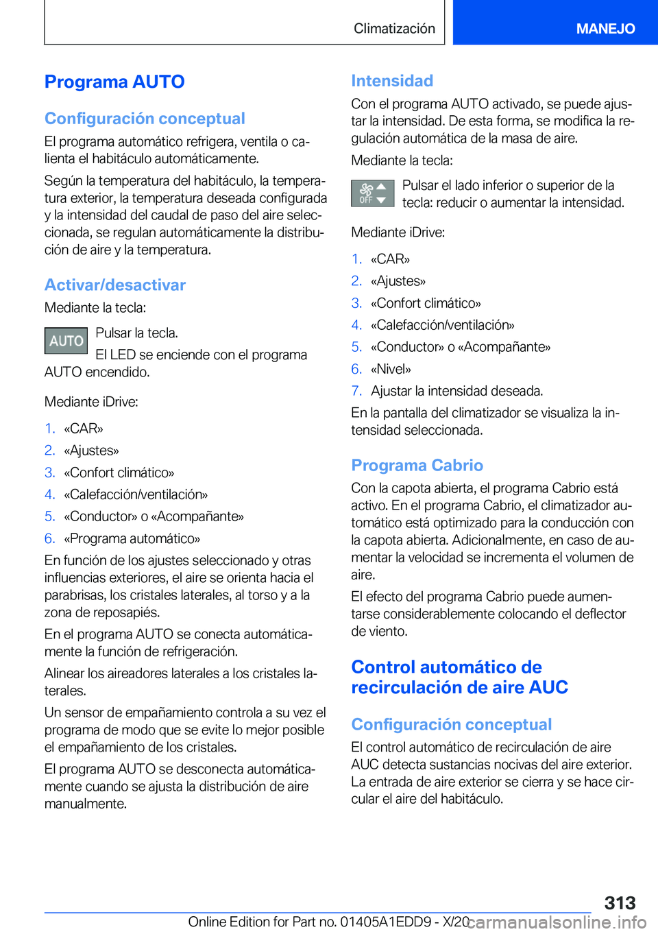 BMW 8 SERIES CONVERTIBLE 2021  Manuales de Empleo (in Spanish) �P�r�o�g�r�a�m�a��A�U�T�O
�C�o�n�f�i�g�u�r�a�c�i�