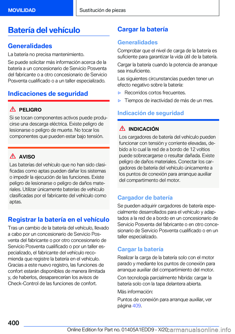 BMW 8 SERIES CONVERTIBLE 2021  Manuales de Empleo (in Spanish) �B�a�t�e�r�