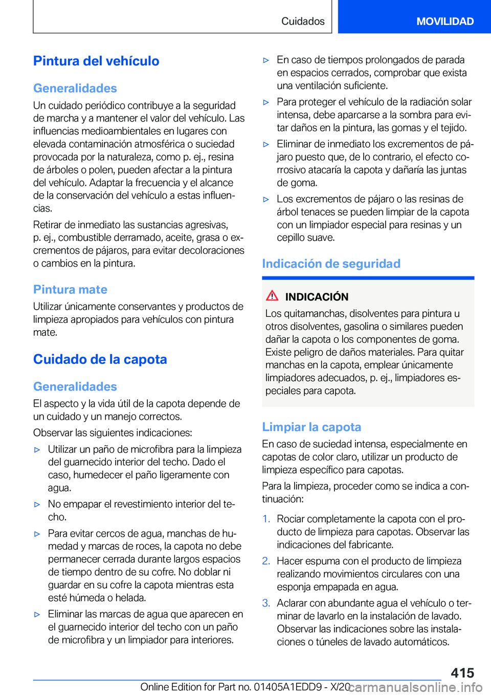 BMW 8 SERIES CONVERTIBLE 2021  Manuales de Empleo (in Spanish) �P�i�n�t�u�r�a��d�e�l��v�e�h�