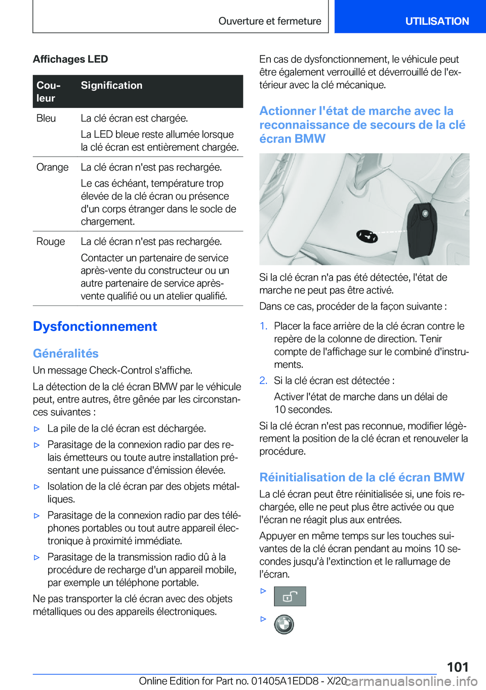 BMW 8 SERIES CONVERTIBLE 2021  Notices Demploi (in French) �A�f�f�i�c�h�a�g�e�s��L�E�D�C�o�uj
�l�e�u�r�S�i�g�n�i�f�i�c�a�t�i�o�n�B�l�e�u�L�a��c�l�é��é�c�r�a�n��e�s�t��c�h�a�r�g�é�e�.
�L�a��L�E�D��b�l�e�u�e��r�e�s�t�e��a�l�l�u�m�é�e��l�o�r�s�q�u