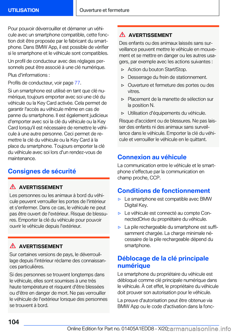 BMW 8 SERIES CONVERTIBLE 2021  Notices Demploi (in French) �P�o�u�r��p�o�u�v�o�i�r��d�é�v�e�r�r�o�u�i�l�l�e�r��e�t��d�é�m�a�r�r�e�r��u�n��v�é�h�ij�c�u�l�e��a�v�e�c��u�n��s�m�a�r�t�p�h�o�n�e��c�o�m�p�a�t�i�b�l�e�,��c�e�t�t�e��f�o�n�cj
�t�i�o�n
