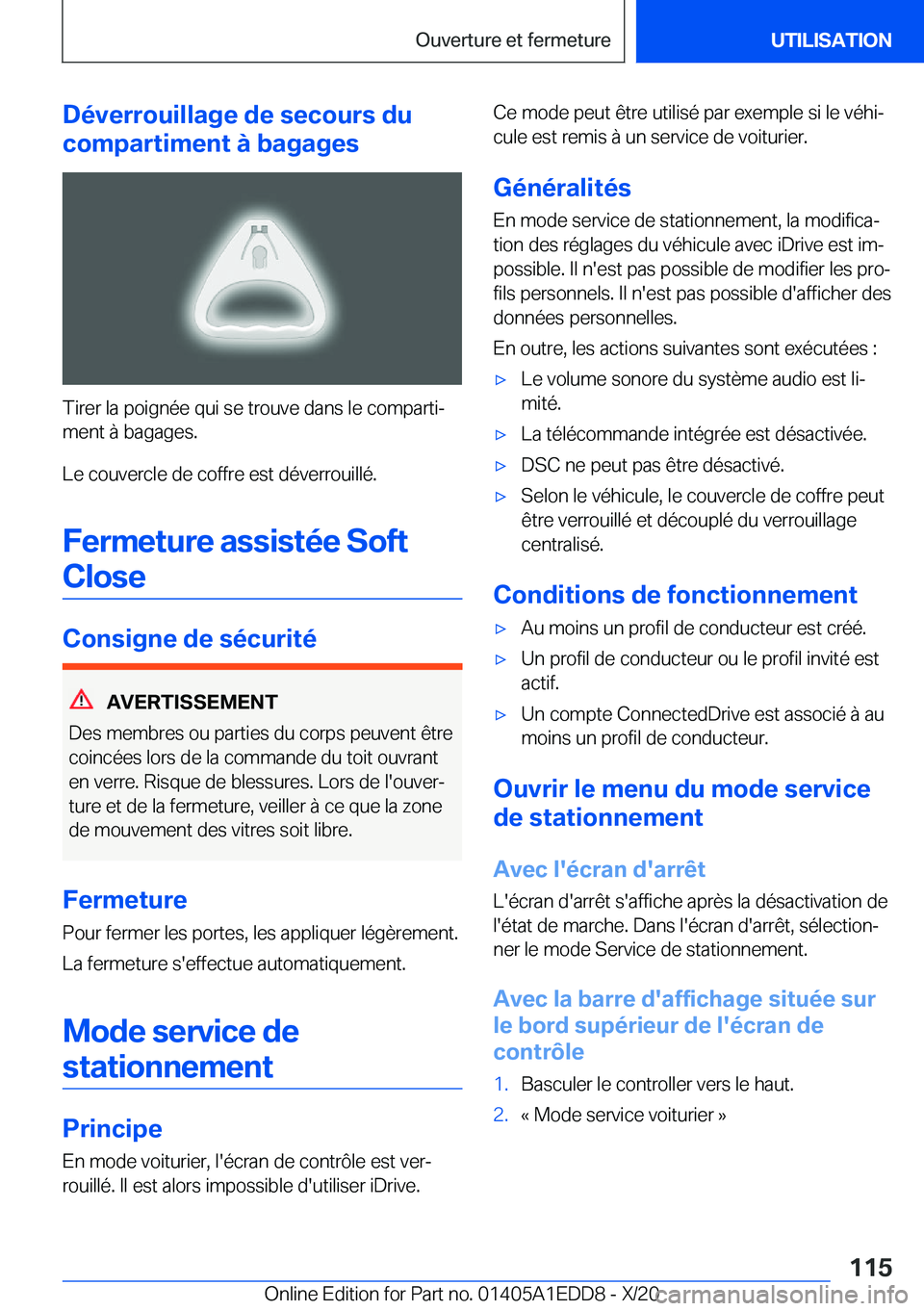 BMW 8 SERIES CONVERTIBLE 2021  Notices Demploi (in French) �D�é�v�e�r�r�o�u�i�l�l�a�g�e��d�e��s�e�c�o�u�r�s��d�u
�c�o�m�p�a�r�t�i�m�e�n�t��