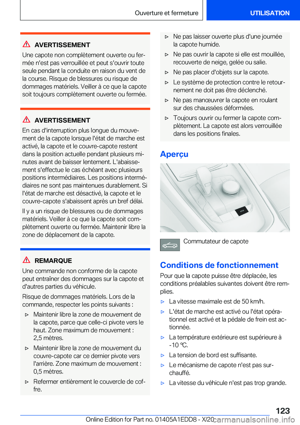 BMW 8 SERIES CONVERTIBLE 2021  Notices Demploi (in French) �A�V�E�R�T�I�S�S�E�M�E�N�T
�U�n�e��c�a�p�o�t�e��n�o�n��c�o�m�p�l�è�t�e�m�e�n�t��o�u�v�e�r�t�e��o�u��f�e�rj �m�é�e��n�'�e�s�t��p�a�s��v�e�r�r�o�u�i�l�l�é�e��e�t��p�e�u�t��s�'�o�