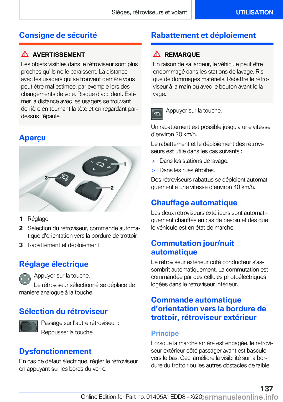 BMW 8 SERIES CONVERTIBLE 2021  Notices Demploi (in French) �C�o�n�s�i�g�n�e��d�e��s�é�c�u�r�i�t�é
�A�V�E�R�T�I�S�S�E�M�E�N�T
�L�e�s��o�b�j�e�t�s��v�i�s�i�b�l�e�s��d�a�n�s��l�e��r�é�t�r�o�v�i�s�e�u�r��s�o�n�t��p�l�u�s
�p�r�o�c�h�e�s��q�u�'�i�l