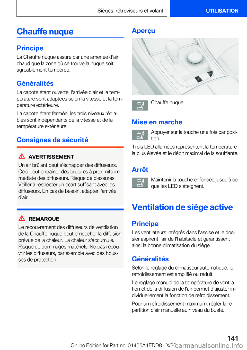 BMW 8 SERIES CONVERTIBLE 2021  Notices Demploi (in French) �C�h�a�u�f�f�e��n�u�q�u�e
�P�r�i�n�c�i�p�e
�L�a��C�h�a�u�f�f�e��n�u�q�u�e��a�s�s�u�r�e��p�a�r��u�n�e��a�m�e�n�é�e��d�'�a�i�r �c�h�a�u�d��q�u�e��l�a��z�o�n�e��o�