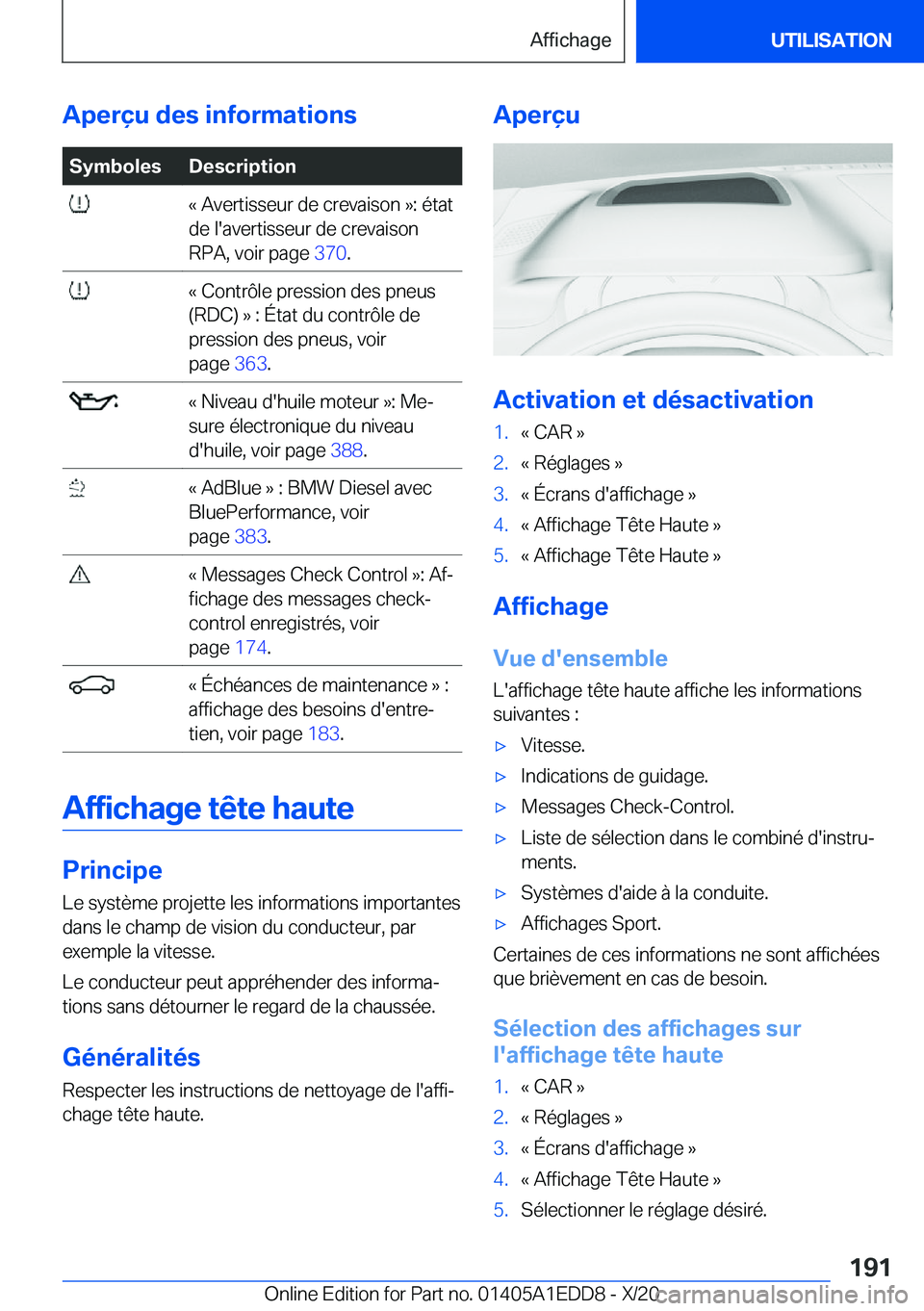 BMW 8 SERIES CONVERTIBLE 2021  Notices Demploi (in French) �A�p�e�r�ç�u��d�e�s��i�n�f�o�r�m�a�t�i�o�n�s�S�y�m�b�o�l�e�s�D�e�s�c�r�i�p�t�i�o�n��k��A�v�e�r�t�i�s�s�e�u�r��d�e��c�r�e�v�a�i�s�o�n��{�:��é�t�a�t
�d�e��l�'�a�v�e�r�t�i�s�s�e�u�r��d�e�