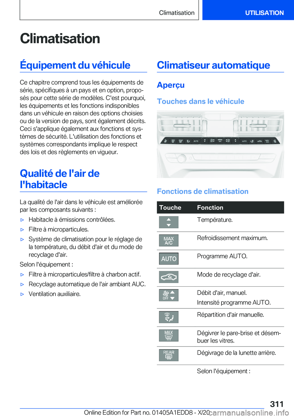 BMW 8 SERIES CONVERTIBLE 2021  Notices Demploi (in French) �C�l�i�m�a�t�i�s�a�t�i�o�n�