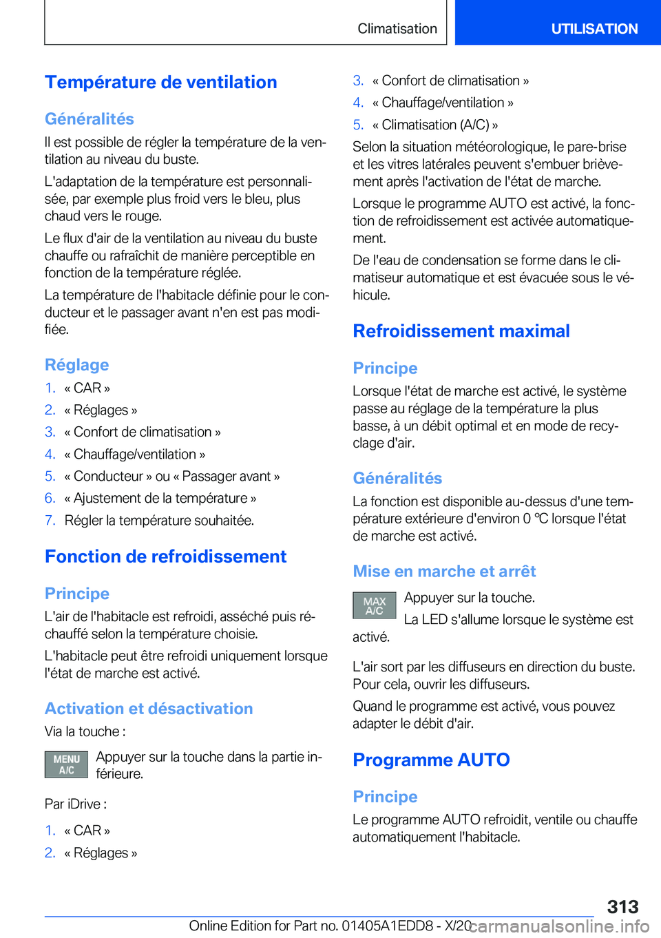 BMW 8 SERIES CONVERTIBLE 2021  Notices Demploi (in French) �T�e�m�p�é�r�a�t�u�r�e��d�e��v�e�n�t�i�l�a�t�i�o�n�G�é�n�é�r�a�l�i�t�é�s
�I�l��e�s�t��p�o�s�s�i�b�l�e��d�e��r�é�g�l�e�r��l�a��t�e�m�p�é�r�a�t�u�r�e��d�e��l�a��v�e�nj �t�i�l�a�t�i�o�n