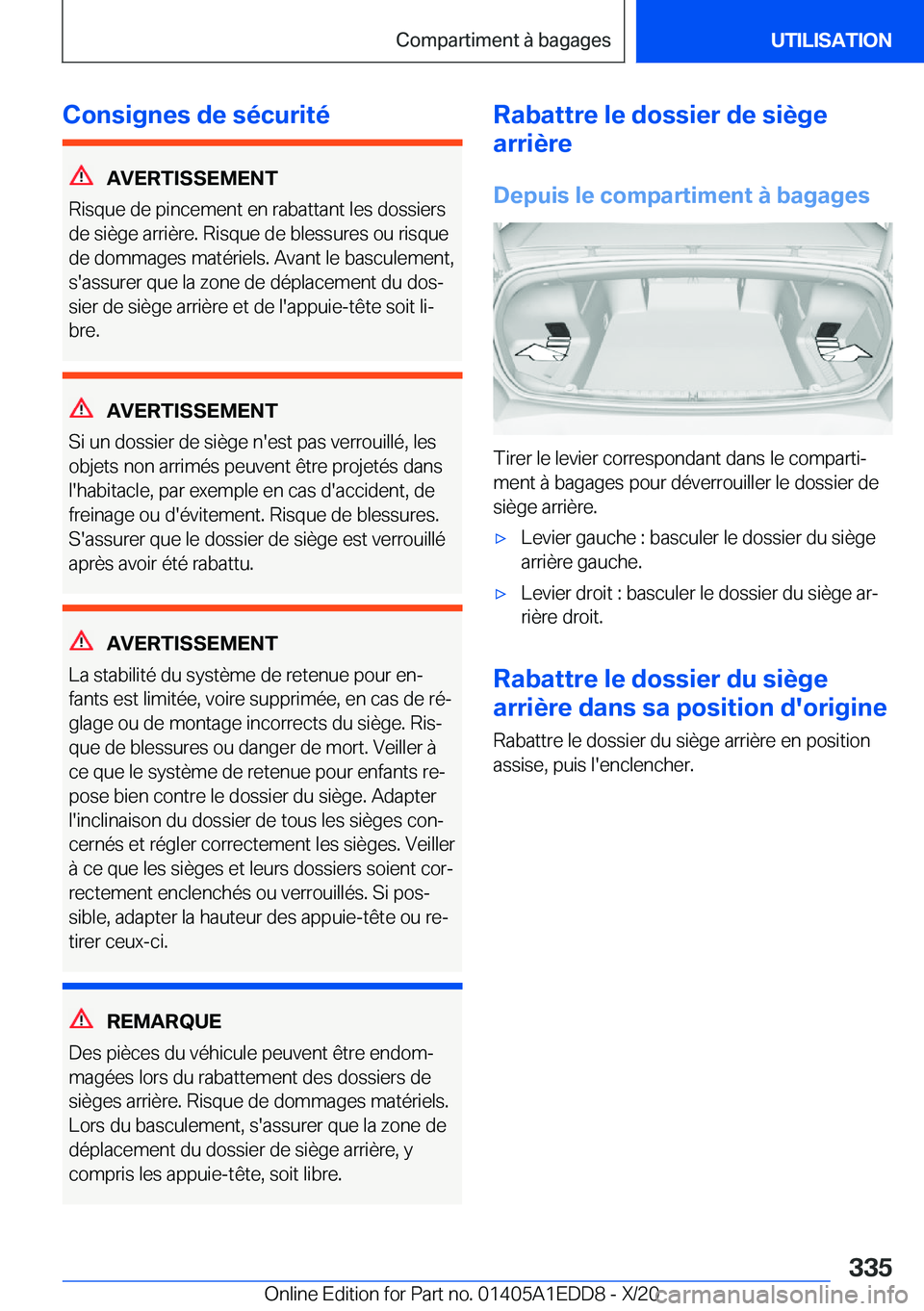 BMW 8 SERIES CONVERTIBLE 2021  Notices Demploi (in French) �C�o�n�s�i�g�n�e�s��d�e��s�é�c�u�r�i�t�é
�A�V�E�R�T�I�S�S�E�M�E�N�T
�R�i�s�q�u�e��d�e��p�i�n�c�e�m�e�n�t��e�n��r�a�b�a�t�t�a�n�t��l�e�s��d�o�s�s�i�e�r�s
�d�e��s�i�è�g�e��a�r�r�i�è�r�e�.�