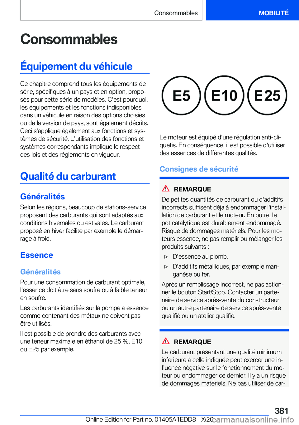BMW 8 SERIES CONVERTIBLE 2021  Notices Demploi (in French) �C�o�n�s�o�m�m�a�b�l�e�s�