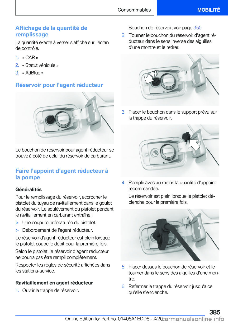 BMW 8 SERIES CONVERTIBLE 2021  Notices Demploi (in French) �A�f�f�i�c�h�a�g�e��d�e��l�a��q�u�a�n�t�i�t�é��d�e
�r�e�m�p�l�i�s�s�a�g�e
�L�a��q�u�a�n�t�i�t�é��e�x�a�c�t�e��