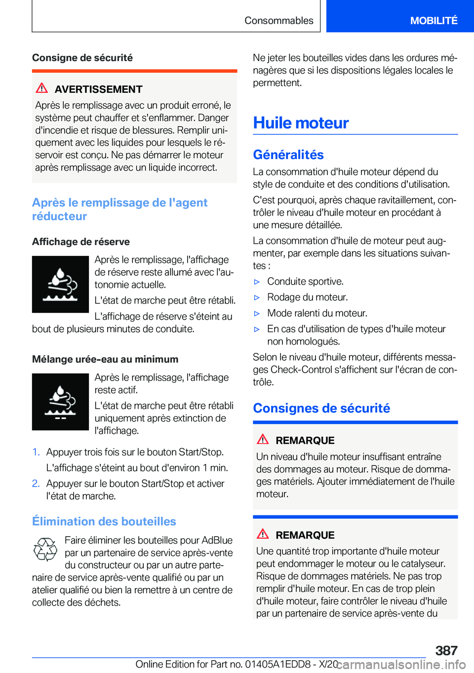 BMW 8 SERIES CONVERTIBLE 2021  Notices Demploi (in French) �C�o�n�s�i�g�n�e��d�e��s�é�c�u�r�i�t�é
�A�V�E�R�T�I�S�S�E�M�E�N�T
�A�p�r�è�s��l�e��r�e�m�p�l�i�s�s�a�g�e��a�v�e�c��u�n��p�r�o�d�u�i�t��e�r�r�o�n�é�,��l�e �s�y�s�t�è�m�e��p�e�u�t��c�h�a
