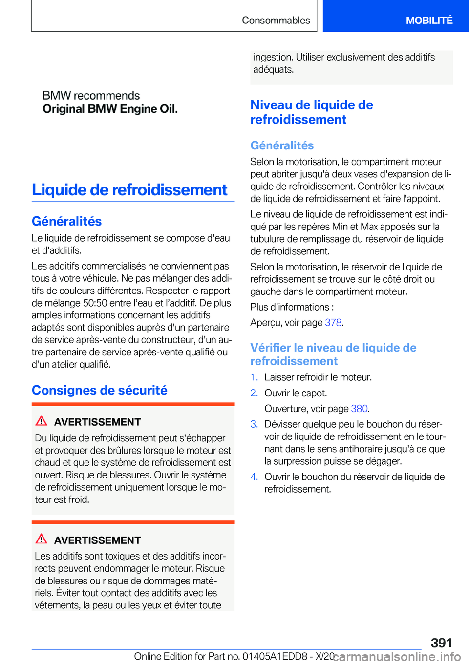 BMW 8 SERIES CONVERTIBLE 2021  Notices Demploi (in French) �L�i�q�u�i�d�e��d�e��r�e�f�r�o�i�d�i�s�s�e�m�e�n�t
�G�é�n�é�r�a�l�i�t�é�s�L�e��l�i�q�u�i�d�e��d�e��r�e�f�r�o�i�d�i�s�s�e�m�e�n�t��s�e��c�o�m�p�o�s�e��d�'�e�a�u
�e�t��d�'�a�d�d�i�t�