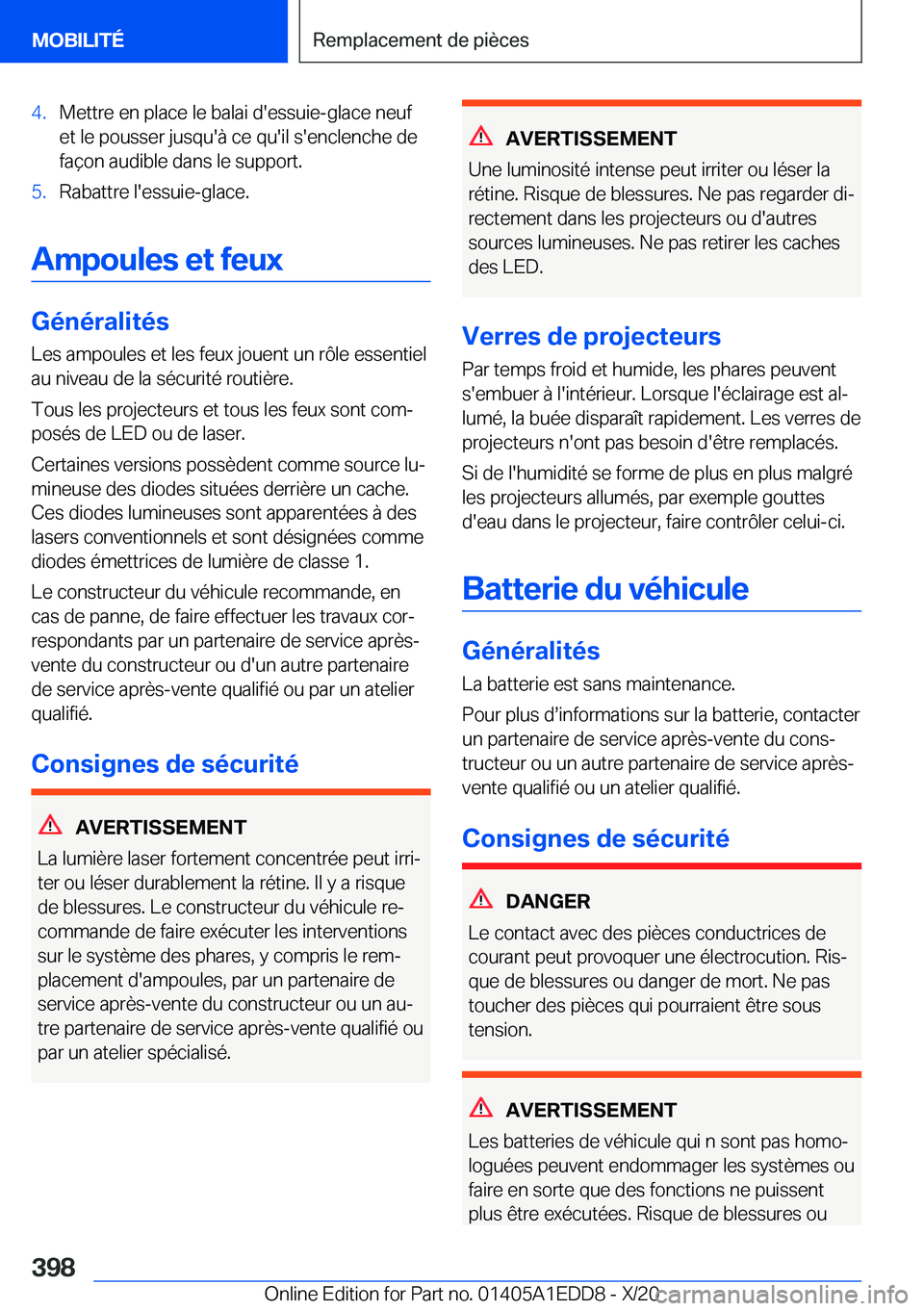 BMW 8 SERIES CONVERTIBLE 2021  Notices Demploi (in French) �4�.�M�e�t�t�r�e��e�n��p�l�a�c�e��l�e��b�a�l�a�i��d�'�e�s�s�u�i�e�-�g�l�a�c�e��n�e�u�f
�e�t��l�e��p�o�u�s�s�e�r��j�u�s�q�u�'�