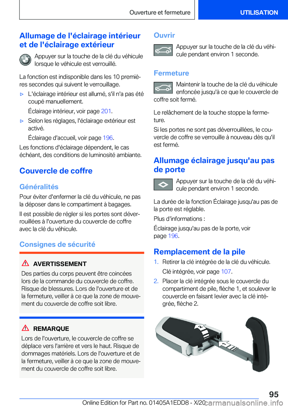 BMW 8 SERIES CONVERTIBLE 2021  Notices Demploi (in French) �A�l�l�u�m�a�g�e��d�e��l�'�é�c�l�a�i�r�a�g�e��i�n�t�é�r�i�e�u�r
�e�t��d�e��l�'�é�c�l�a�i�r�a�g�e��e�x�t�é�r�i�e�u�r
�A�p�p�u�y�e�r��s�u�r��l�a��t�o�u�c�h�e��d�e��l�a��c�l�é��