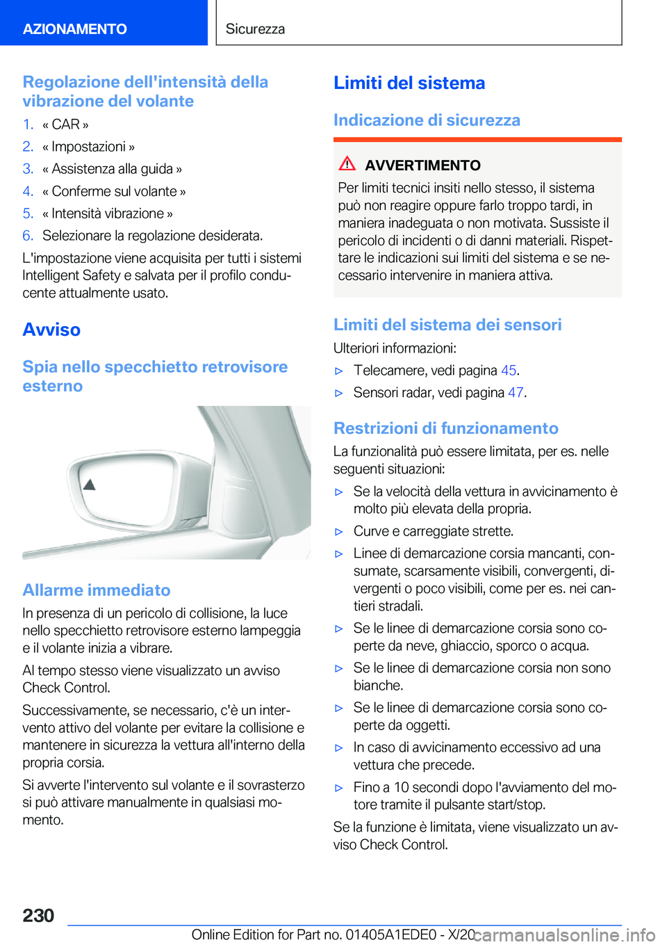 BMW 8 SERIES CONVERTIBLE 2021  Libretti Di Uso E manutenzione (in Italian) �R�e�g�o�l�a�z�i�o�n�e��d�e�l�l�'�i�n�t�e�n�s�i�t�