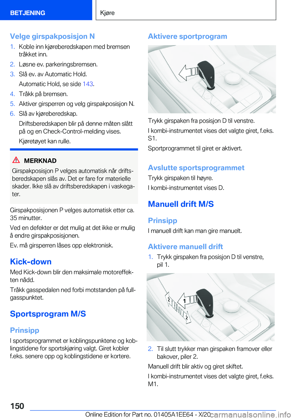 BMW 8 SERIES CONVERTIBLE 2021  InstruksjonsbØker (in Norwegian) �V�e�l�g�e��g�i�r�s�p�a�k�p�o�s�i�s�j�o�n��N�1�.�K�o�b�l�e��i�n�n��k�j�