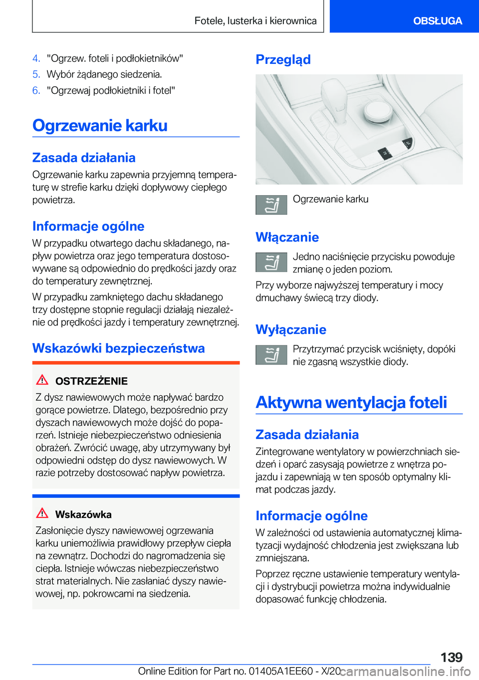 BMW 8 SERIES CONVERTIBLE 2021  Instrukcja obsługi (in Polish) �4�.��O�g�r�z�e�w�.��f�o�t�e�l�i��i��p�o�d�ł�o�k�i�e�t�n�i�k�