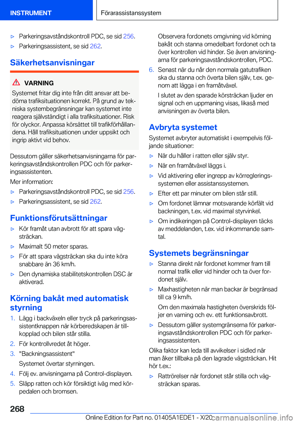 BMW 8 SERIES CONVERTIBLE 2021  InstruktionsbÖcker (in Swedish) 'x�P�a�r�k�e�r�i�n�g�s�a�v�s�t�å�n�d�s�k�o�n�t�r�o�l�l��P�D�C�,��s�e��s�i�d��2�5�6�.'x�P�a�r�k�e�r�i�n�g�s�a�s�s�i�s�t�e�n�t�,��s�e��s�i�d� �2�6�2�.
�S�ä�k�e�r�h�e�t�s�a�n�v�i�s�n�i�n