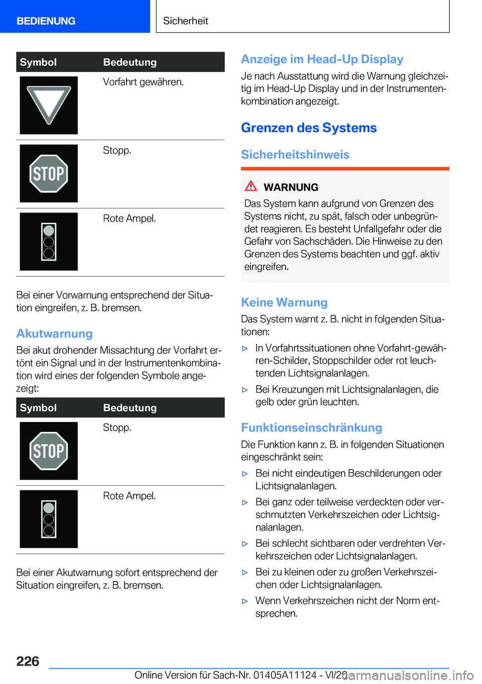 BMW 8 SERIES COUPE 2021  Betriebsanleitungen (in German) �S�y�m�b�o�l�B�e�d�e�u�t�u�n�g�V�o�r�f�a�h�r�t��g�e�w�