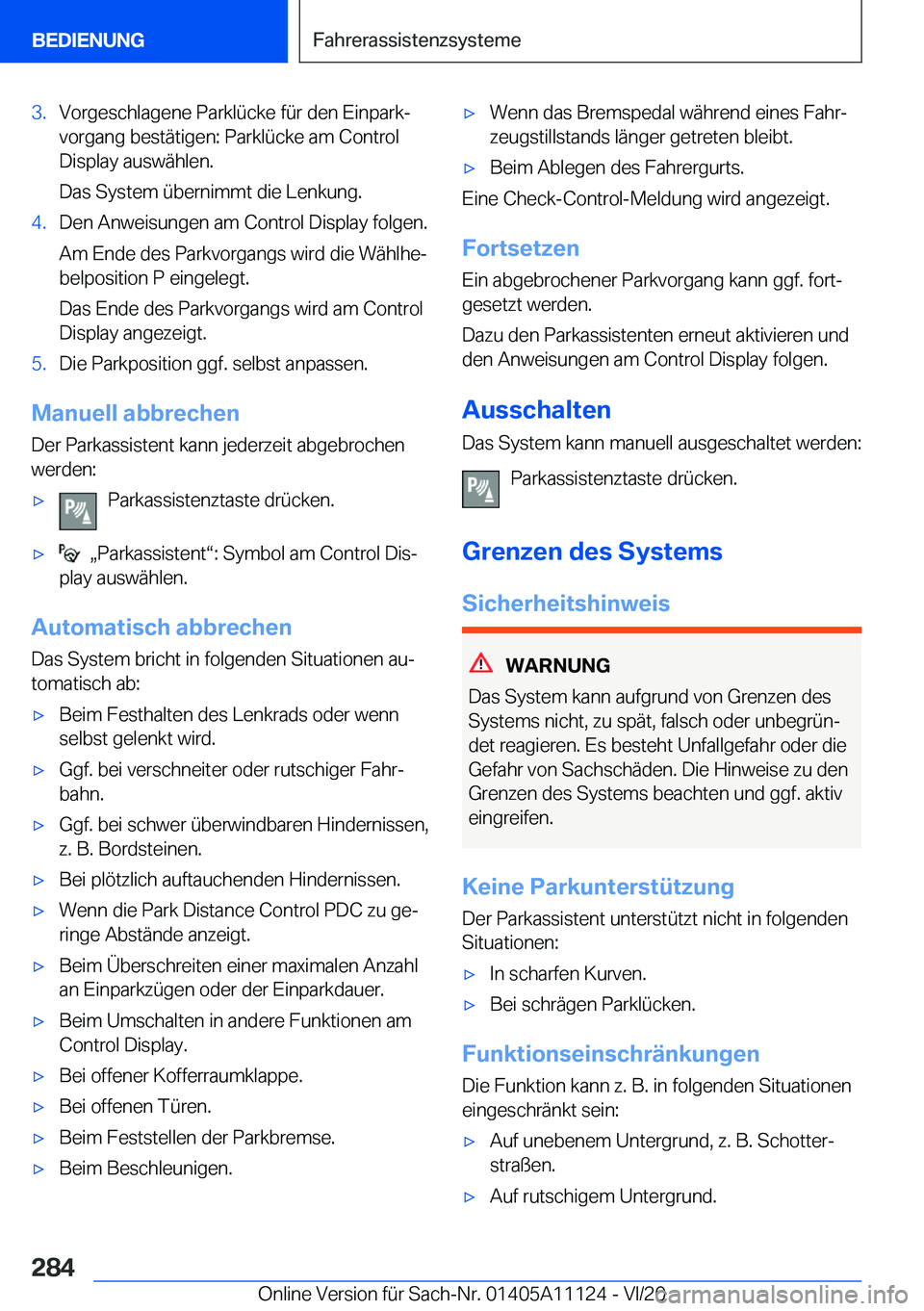 BMW 8 SERIES COUPE 2021  Betriebsanleitungen (in German) �3�.�V�o�r�g�e�s�c�h�l�a�g�e�n�e��P�a�r�k�l�