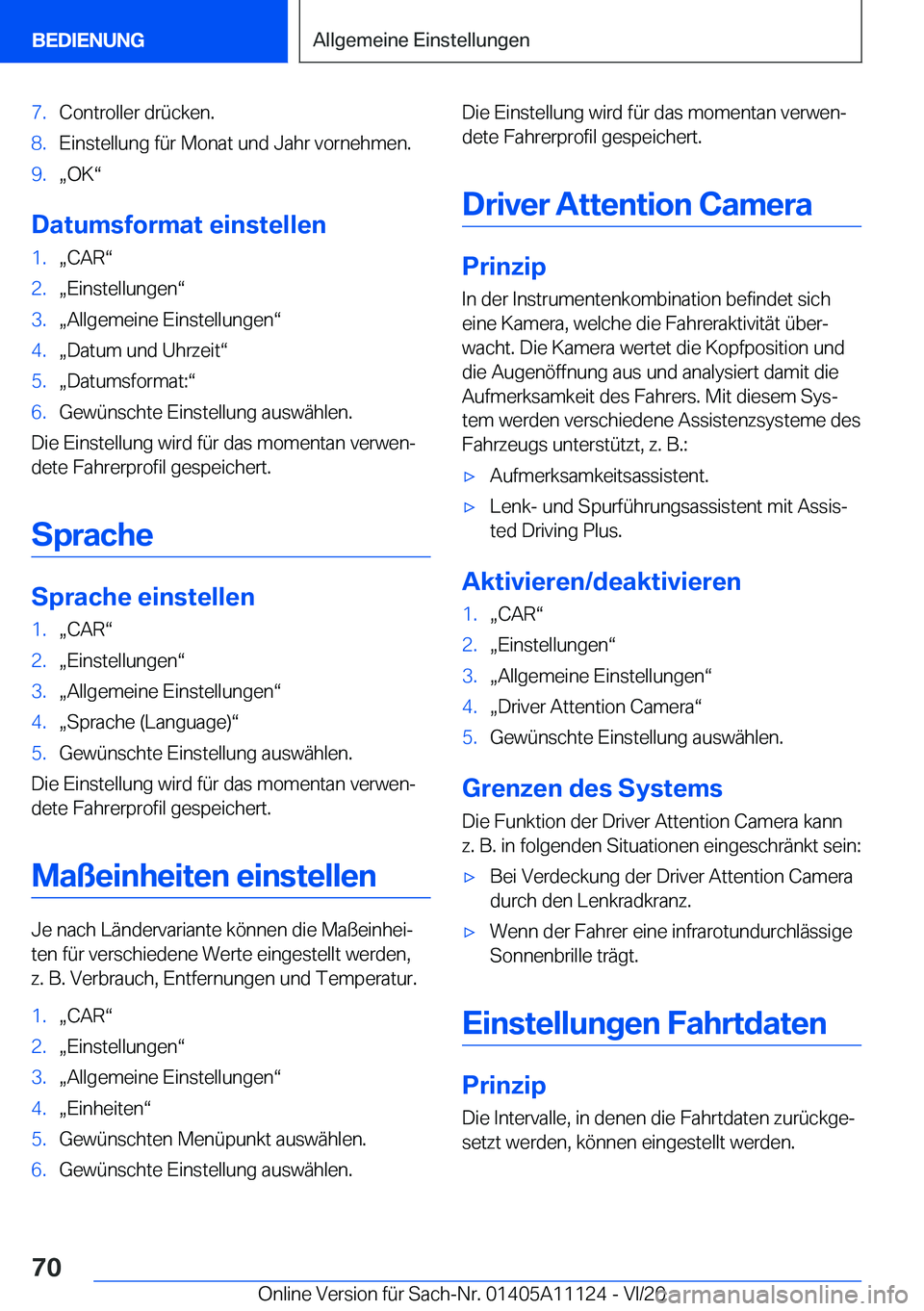 BMW 8 SERIES COUPE 2021  Betriebsanleitungen (in German) �7�.�C�o�n�t�r�o�l�l�e�r��d�r�