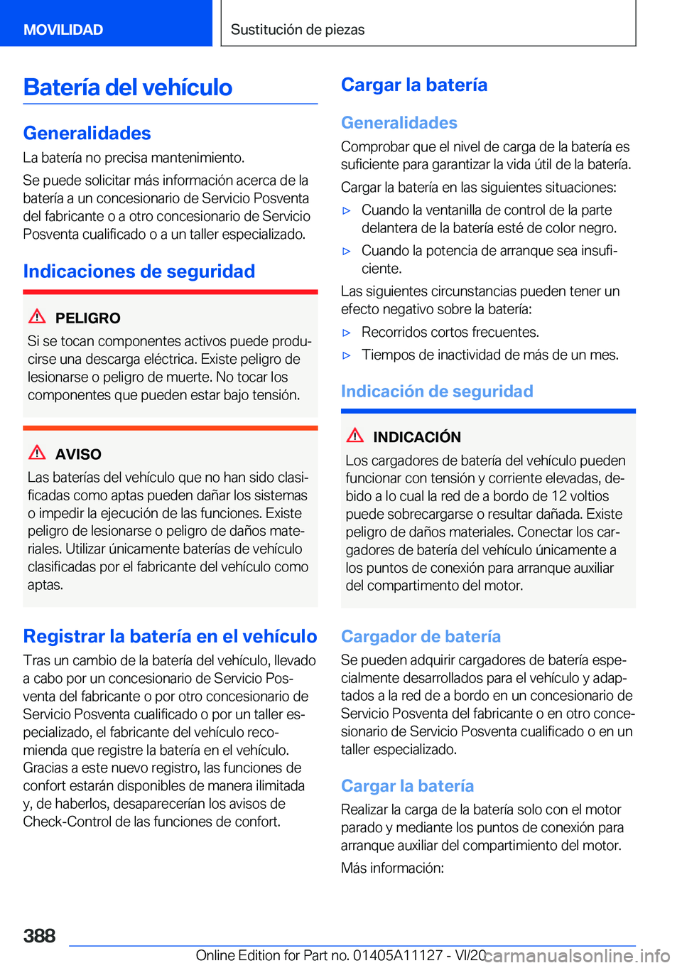 BMW 8 SERIES COUPE 2021  Manuales de Empleo (in Spanish) �B�a�t�e�r�
