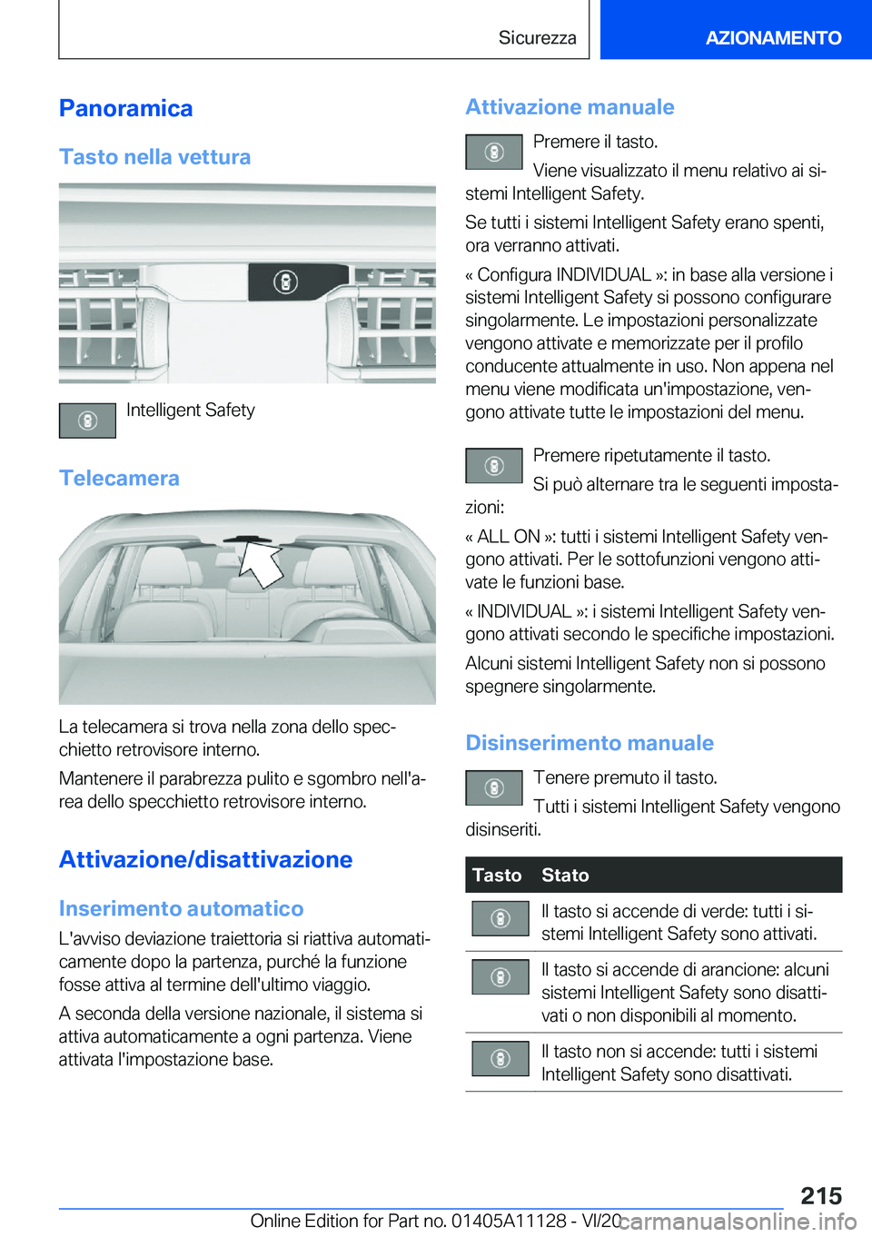 BMW 8 SERIES COUPE 2021  Libretti Di Uso E manutenzione (in Italian) �P�a�n�o�r�a�m�i�c�a�T�a�s�t�o��n�e�l�l�a��v�e�t�t�u�r�a
�I�n�t�e�l�l�i�g�e�n�t��S�a�f�e�t�y
�T�e�l�e�c�a�m�e�r�a
�L�a��t�e�l�e�c�a�m�e�r�a��s�i��t�r�o�v�a��n�e�l�l�a��z�o�n�a��d�e�l�l�o��s�