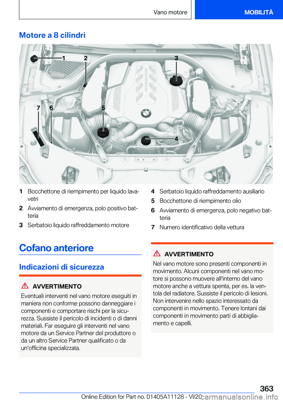 BMW 8 SERIES COUPE 2021  Libretti Di Uso E manutenzione (in Italian) �M�o�t�o�r�e��a��8��c�i�l�i�n�d�r�i�1�B�o�c�c�h�e�t�t�o�n�e��d�i��r�i�e�m�p�i�m�e�n�t�o��p�e�r��l�i�q�u�i�d�o��l�a�v�aª
�v�e�t�r�i�2�A�v�v�i�a�m�e�n�t�o��d�i��e�m�e�r�g�e�n�z�a�,��p�o�l�o