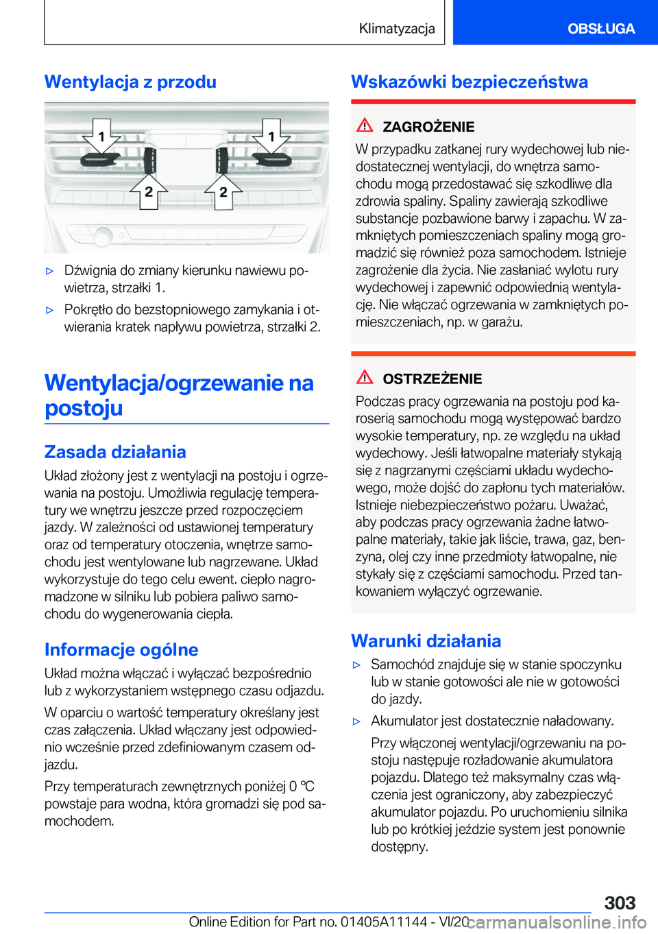 BMW 8 SERIES COUPE 2021  Instrukcja obsługi (in Polish) �W�e�n�t�y�l�a�c�j�a��z��p�r�z�o�d�u'x�D7�w�i�g�n�i�a��d�o��z�m�i�a�n�y��k�i�e�r�u�n�k�u��n�a�w�i�e�w�u��p�oj
�w�i�e�t�r�z�a�,��s�t�r�z�a�ł�k�i��1�.'x�P�o�k�r�