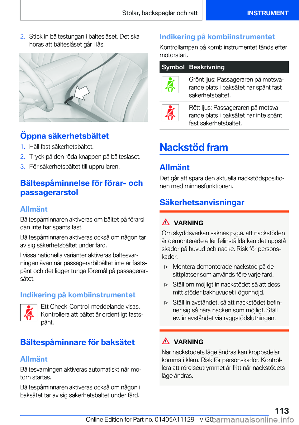BMW 8 SERIES COUPE 2021  InstruktionsbÖcker (in Swedish) �2�.�S�t�i�c�k��i�n��b�ä�l�t�e�s�t�u�n�g�a�n��i��b�ä�l�t�e�s�l�å�s�e�t�.��D�e�t��s�k�a�h�