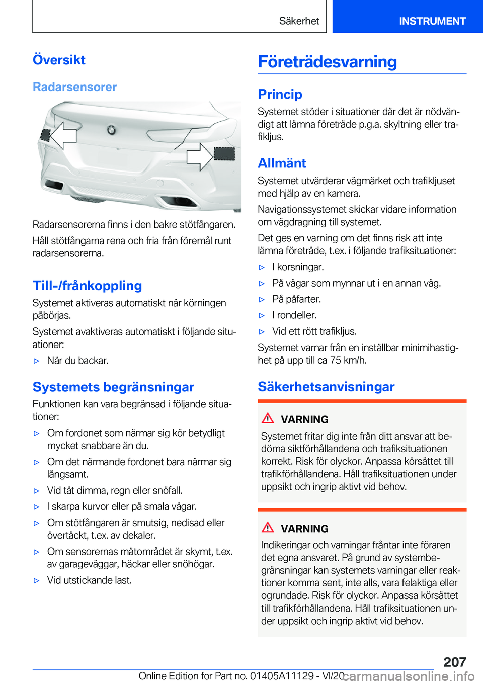 BMW 8 SERIES COUPE 2021  InstruktionsbÖcker (in Swedish) �