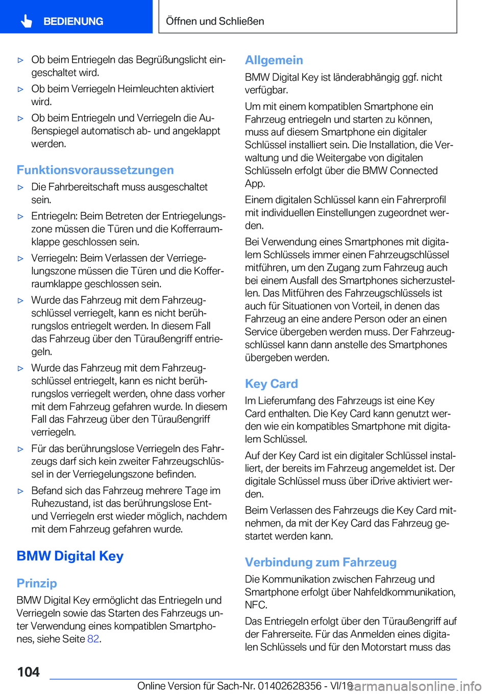 BMW 8 SERIES COUPE 2020  Betriebsanleitungen (in German) x�O�b��b�e�i�m��E�n�t�r�i�e�g�e�l�n��d�a�s��B�e�g�r�