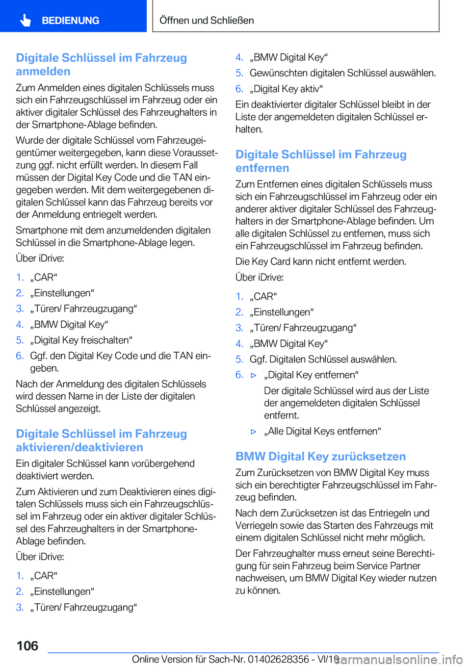 BMW 8 SERIES COUPE 2020  Betriebsanleitungen (in German) �D�i�g�i�t�a�l�e��S�c�h�l�
