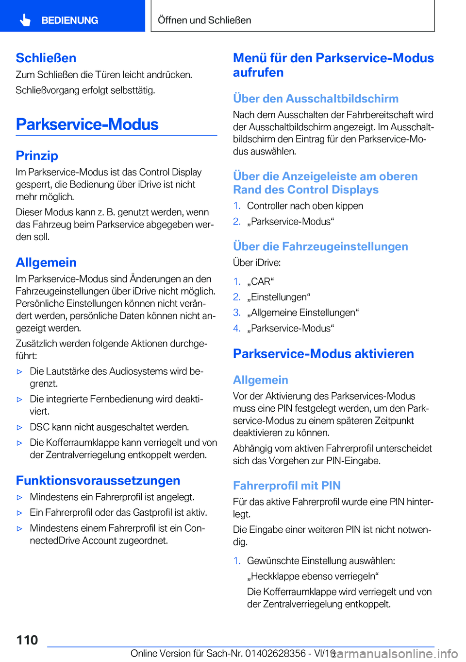 BMW 8 SERIES COUPE 2020  Betriebsanleitungen (in German) �S�c�h�l�i�e�