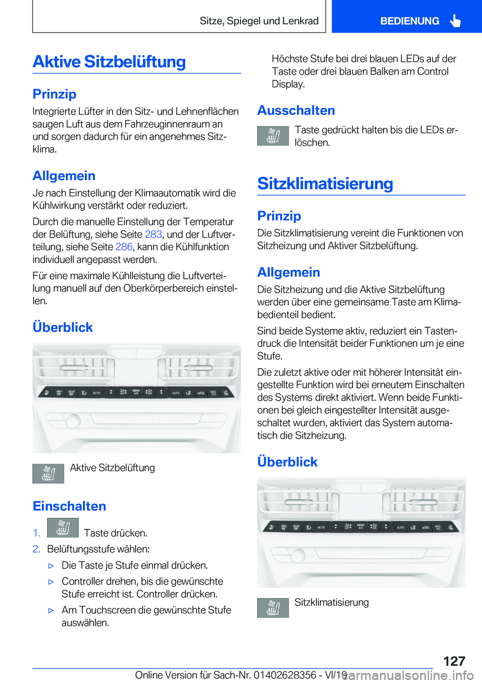 BMW 8 SERIES COUPE 2020  Betriebsanleitungen (in German) �A�k�t�i�v�e��S�i�t�z�b�e�l�