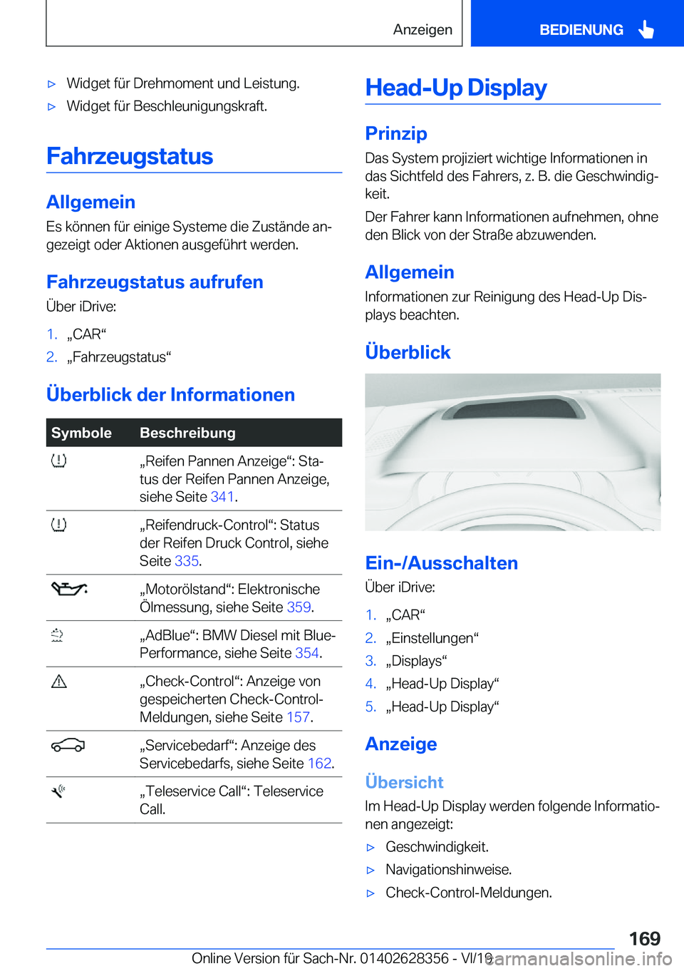 BMW 8 SERIES COUPE 2020  Betriebsanleitungen (in German) x�W�i�d�g�e�t��f�