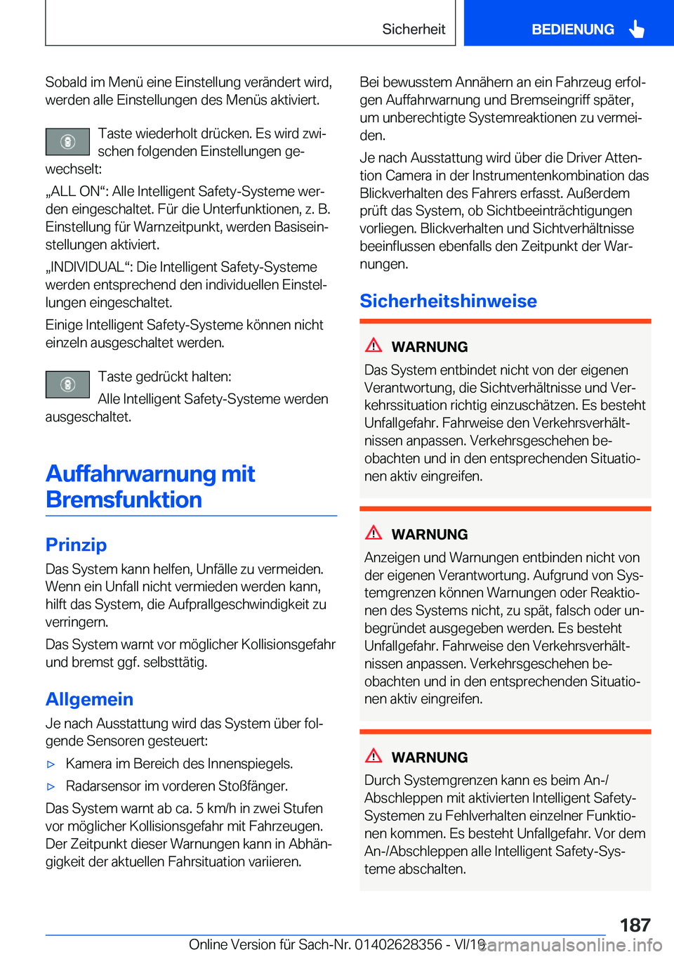 BMW 8 SERIES COUPE 2020  Betriebsanleitungen (in German) �S�o�b�a�l�d��i�m��M�e�n�