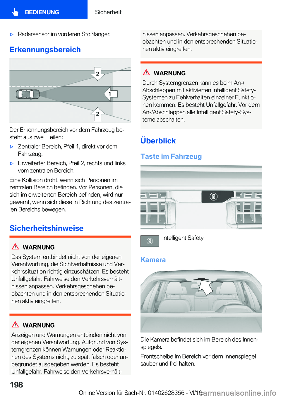 BMW 8 SERIES COUPE 2020  Betriebsanleitungen (in German) x�R�a�d�a�r�s�e�n�s�o�r��i�m��v�o�r�d�e�r�e�n��S�t�o�