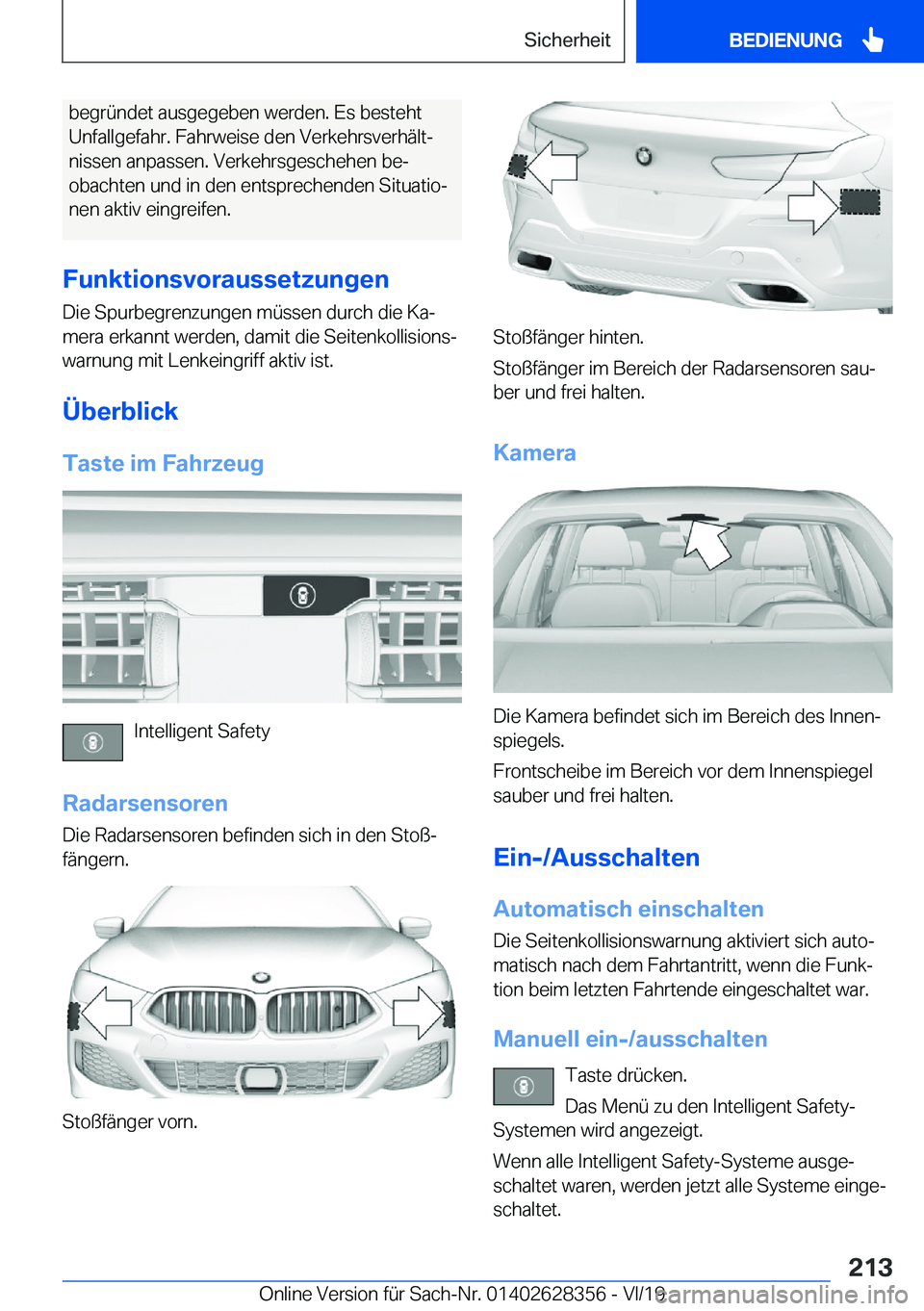 BMW 8 SERIES COUPE 2020  Betriebsanleitungen (in German) �b�e�g�r�
