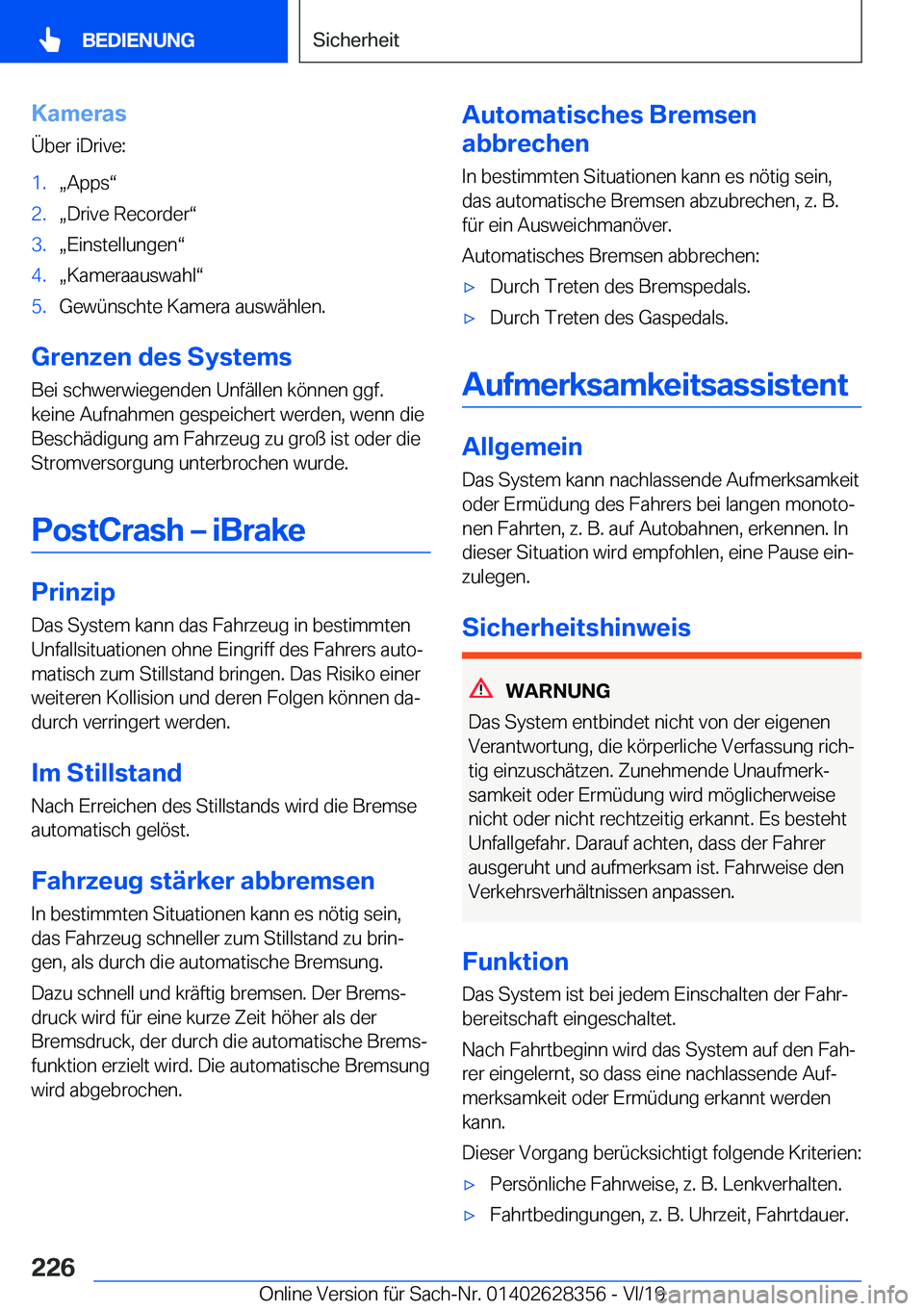 BMW 8 SERIES COUPE 2020  Betriebsanleitungen (in German) �K�a�m�e�r�a�s
�